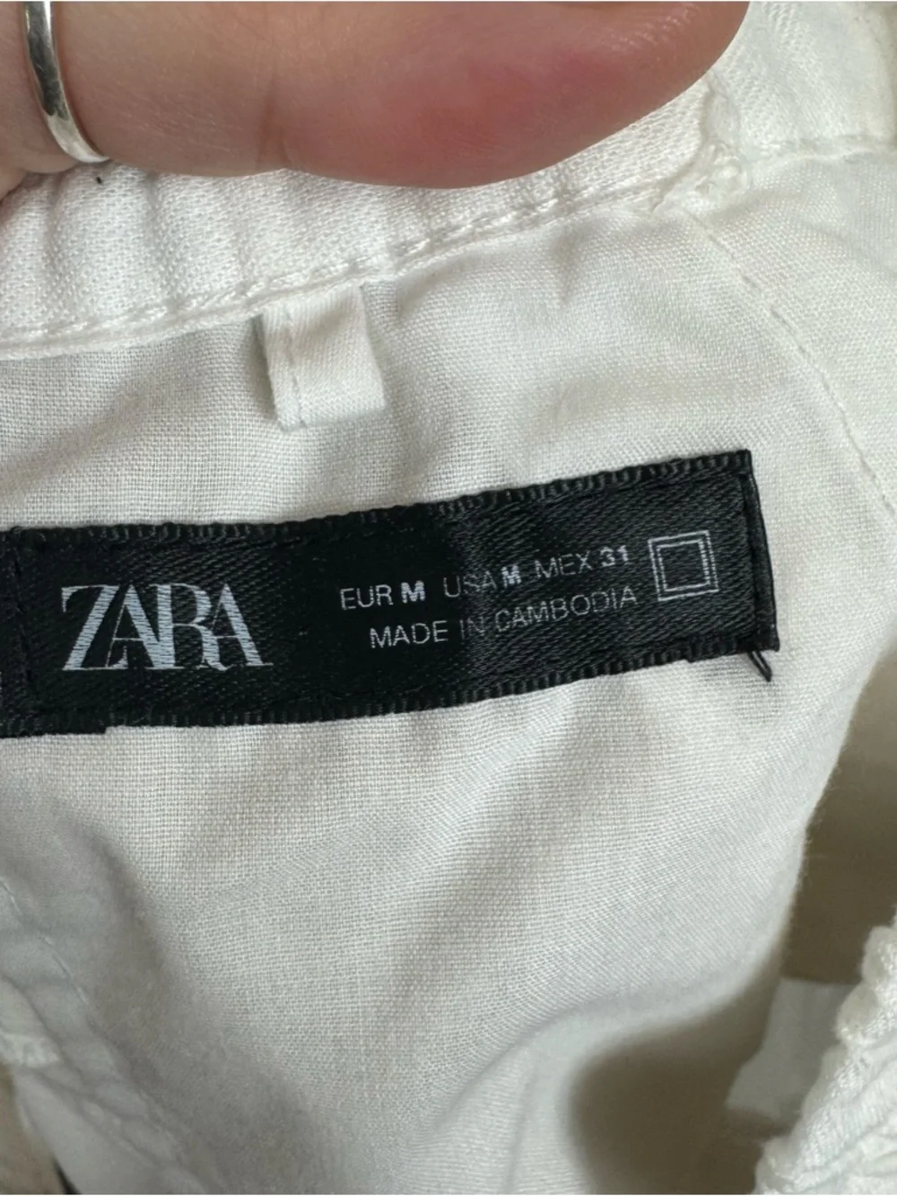 Zara White Linen Blend Pull on Straight Pants Medium